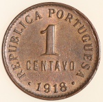 Moeda de Portugal: 1 Centavo 1918 - Bronze - Flor de Cunho