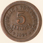 Moeda de Portugal: 5 Centavos 1927 - Bronze