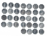 Moedas da Alemanha: Conjunto 32 Moedas de 20 Pfennige usadas nos Trams e Bondes da época de alta inflacao. 32 Motivos diferentes no Reverso. Difícil de conseguir em FC