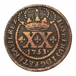 Moeda do Brasil: XX Réis 1753 44P. Data entre pontos. Coleção Dr. Enio. Comprada no Leilão Solar Olinda em 15/08/2020 - Cobre