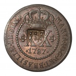 Moeda do Brasil: XX Réis 1787 CB 44P. Com Carimbo Escudete. Maravilhosa moeda. Cobre