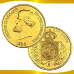 Moeda do Brasil - 10.000 Réis 1854 - OURO (.917) - 8.96g - 23mm - Cat. O-644 - Dom Pedro II - Soberb