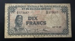 Cédula Estrangeira, Banco Central do CONGO BELGA E RUANDA - URUNDI, Valor 10 Francos, Data 01/12/1959, Muito Bem Conservada.
