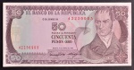Cédula Estrangeira, COLÔMBIA, Valor 50 Pesos Oro, Data 01/01/1986, Flor de Estampa.