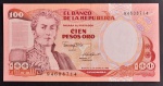 Cédula Estrangeira, COLÔMBIA, Valor 100 Pesos Oro, Data 01/01/1986, Flor de Estampa.