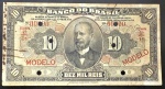 Cédula Brasileira, República, Banco do Brasil, "MODELO", Valor 10 Mil Reis, 2ª Estampa, 1ª Série, Ano 1930, Muito Bem Conservada.