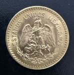 Moeda Estrangeira, MÉXICO, Valor 10 Pesos,  Ano 1959, Ouro, Peso 8,3 g, Diâmetro 22 mm, Flor de Cunho.