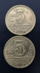 Moedas Brasileiras, Valor 5 Cruzeiros, Datas 1942 e 1943, Bronze Alumínio, Soberbas.