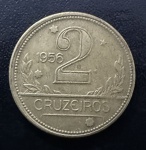 Moeda Brasileira, Valor 2 Cruzeiros, Ano 1956 ( mais Rara da Série ), Bronze Alumínio, MBC/Soberba.
