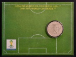 Moeda Comemorativa, Copa do Mundo da FIFA - Brasil 2014, Série Jogadas do Futebol - MATADA NO PEITO, Valor 2 Reais, Ano 2014, Cupro Níquel, Folder Original da CMB, Flor de Cunho.