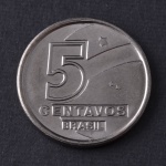 Moeda Brasileira, "Pescador", Valor 5 Centavos, Ano 1990 ( Rara ), Aço Inoxidável, Flor de Cunho.