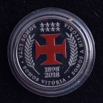 Medalha Comemorativa, 120 Anos do Clube de Regatas Vasco da Gama, Ano 1898/2018, Aço Esmaltado, Saco de Veludo Original da Casa da Moeda, Flor de Cunho.