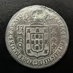 Moeda do Brasil, Colônia, Valor 160 Reis, Ano 1779, Prata, Peso 4,46 g, Diâmetro 24 mm, com Furo Tapado - Bem Conservada.