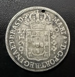 Moeda do Brasil, Colônia, Valor 160 Reis, Ano 1790, Prata, Peso 4,46 g, Diâmetro 24 mm, com Furo Tapado - Bem Conservada.