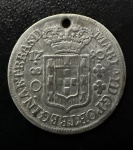 Moeda do Brasil, Colônia, Valor 80 Reis, Ano 1790, Prata, Peso 2,22 g, Diâmetro 20 mm, com Furo - Bem Conservada.