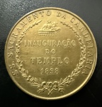 Medalha Comemorativa, Candelária - Refugium Peccatorum - Inauguração do Templo, Ano 1898, Gravador GIRARDET, Cobre Dourado, Muito Bem Conservada.