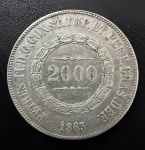 Moeda Brasileira, Império, 2º Tipo, Valor 2000 Reis, Ano 1863, Prata, Peso 25,5 g, Soberba.