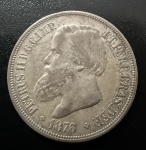 Moeda Brasileira, Império, 4º Tipo, Valor 1000 Reis, Ano 1876, Prata, Peso 12,5 g, Soberba/FC.