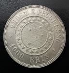 Moeda Brasileira, República, 1º Tipo, Valor 1000 Reis, Ano 1889, Prata, Peso 12,75 g, Soberba/FC.