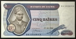 Cédula Estrangeira, ZAIRE, Valor 5 Zaires, Data 27/10/1980, Flor de Estampa.