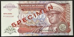 Cédula Estrangeira, ZAIRE, "Specimen", Valor 1.000.000 Zaires, Data 15/3/1993, Flor de Estampa.