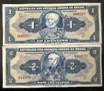 Cédulas Brasileiras, AUTOGRAFADAS, 2ª Série, Valores 1 e 2 Cruzeiros, 1ª Estampa, Período de Circulação 1944/1960, MBC/Soberbas.