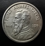 Medalha Comemorativa, Pedro Álvares Cabral 1468/1519 - V Centenário do Descobrimento, Prata, Peso 10,7 g, Diâmetro 28 mm, Flor de Cunho.