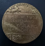 Medalha Comemorativa, Centenário do Telégrafo Nacional - Dr. Guilherme Schuch de Capanema, Data 1852/1952 ,Bronze, Gravador L.Campos, Peso 71 g, Diâmetro 50 mm, Flor de Cunho.
