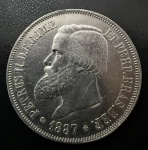 Moeda do Brasil, Império, Valor 2000 Reis, Ano 1887, Prata, Soberba/FC.