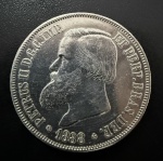 Moeda do Brasil, Império, Valor 2000 Reis, Ano 1888, Prata, Peso 25 g, Soberba.