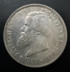 Moeda do Brasil, Império, Valor 2000 Reis, Ano 1889, "GALHO SOLTO", Prata, Peso 25 g, Soberba.