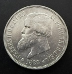 Moeda do Brasil, Império, Valor 2000 Reis, Ano 1889, Prata, Peso 25 g, Soberba.