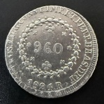 Moeda do Brasil, Império, Valor 960 Reis, Ano 1824, Casa da Moeda do Rio de Janeiro, Variante 1A com 28 Tulipas, Moeda base para Estudo, Prata, Soberba.