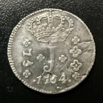 Moeda do Brasil, Colonial, Valor 75 Reis, Ano 1754, Casa da Moeda do Rio de Janeiro, 1º Tipo - Zonas Curvas, Série J, Prata, Peso 2,25 g, Muito Bem Conservada.