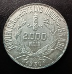 Moeda do Brasil, República, Valor 2000 Reis, Ano 1930, Prata, Peso 8 g, Soberba/Flor de Cunho.