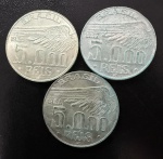 Moedas do Brasil, República, Valor 5000 Reis, Anos 1936; 1937; 1938, Homenagem a Santos Dumont, Prata, Peso 10 g, Soberba/Flor de Cunho.