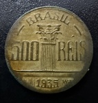 Rara Moeda do Brasil, República, Valor 500 Reis, Ano 1935, Bronze Alumínio, Muito Bem Conservada/Soberba.