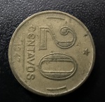 Moeda Brasileira, REVERSO HORIZONTAL, Valor 20 Centavos, Ano 1947, Bronze Alumínio, Muito Bem Conservada.