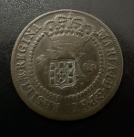 Moeda Brasileira, Império, Valor XX Reis com Carimbo de Escudete, Ano 1787, 2º Tipo - Coroa Alta, Cobre, Soberba.