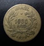Moeda Brasileira, República, Valor 1000 Reis, Ano 1929 ( mais Difícil da Série ), Bronze Alumínio, Muito Bem Conservada.