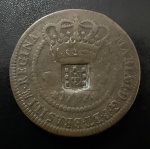 Moeda Brasileira, Império, Valor XL Reis com Carimbo de Escudete, Ano 1787, 2º Tipo - Coroa Alta, Cobre, Soberba.