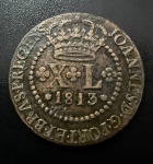 Moeda Brasileira, Império, Valor XL Reis, Ano 1813, Casa da Moeda do Rio de Janeiro, Cobre, Muito Bem Conservada.