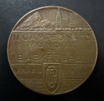 Medalha Comemorativa, II Campeonato Mundial de Basquete - Brasil, Ano 1954, Bronze, Flor de Cunho.