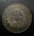 Moeda Estrangeira, FRANÇA, Valor 50 Francos, Ano 1978, Prata, Peso 30 g, Flor de Cunho.