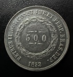 Moeda Brasileira, Império, 2º Tipo, Valor 500 Reis, Ano 1853, Prata, Peso 6,3 g, Soberba.