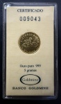 Barra Circular, Banco do Brasil / Goldmine, Ouro 999, Peso 5 g, Lacrada - Certificada Nº 009043, Excelente para Investimento.