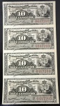 Cédulas Estrangeiras, CUBA, Valor 10 Centavos, Data 15/02/1897, Folha sem Corte com 04 Cédulas, Flor de Estampas.