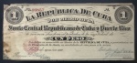 Cédula Estrangeira, Junta Central Republicana de CUBA & PORTO RICO, Valor 1 Peso, Data 17/08/1869, Muito Bem Conservada.