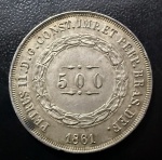 Moeda Brasileira, Império, 2º Tipo, Valor 500 Reis, Ano 1861, Prata, Peso 6,3 g, Soberba.