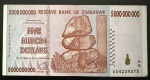 Cédula Estrangeira, ZIMBABWE, Valor 5 Bilhão Dollars, Ano 2008, Soberba.